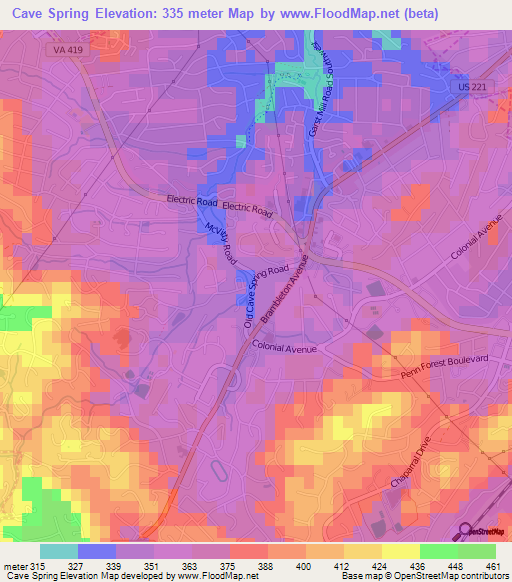 Cave Spring,US Elevation Map