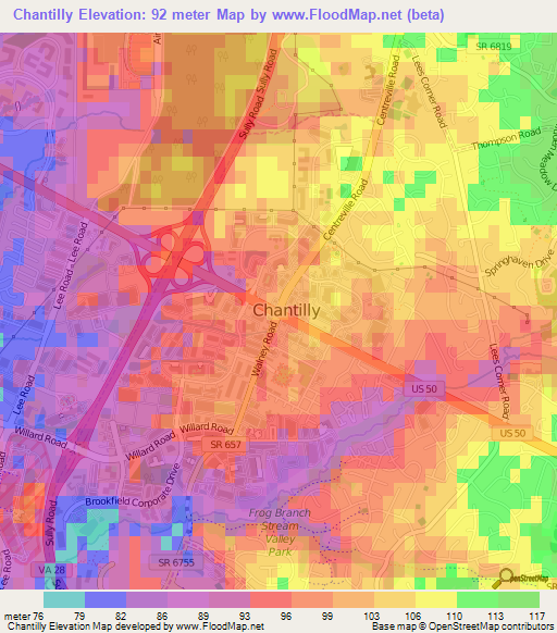 Chantilly,US Elevation Map