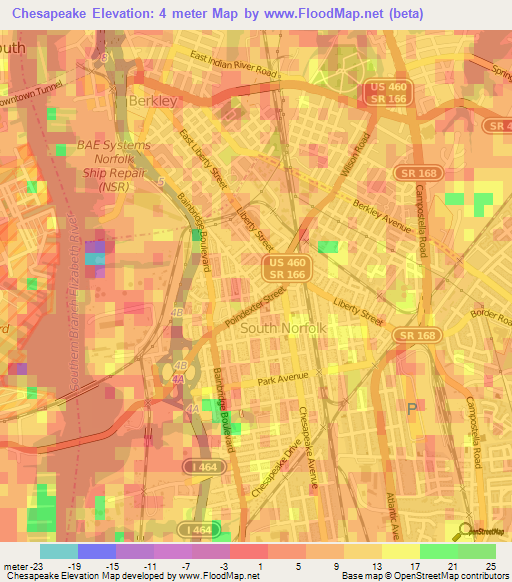 Chesapeake,US Elevation Map