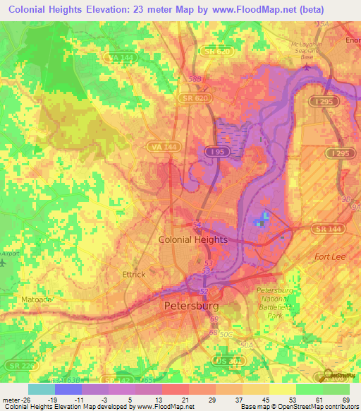 Colonial Heights,US Elevation Map