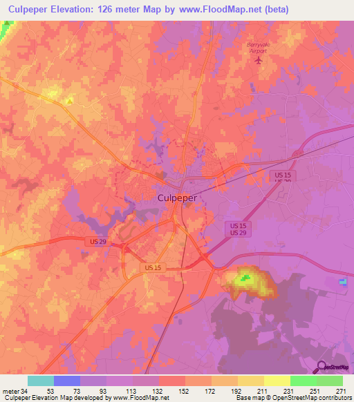 Culpeper,US Elevation Map