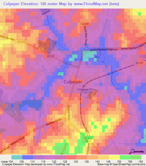 Culpeper,US Elevation Map