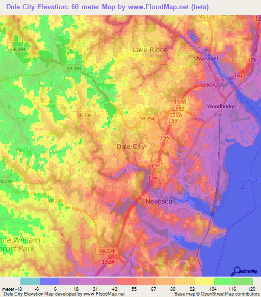 Dale City,US Elevation Map