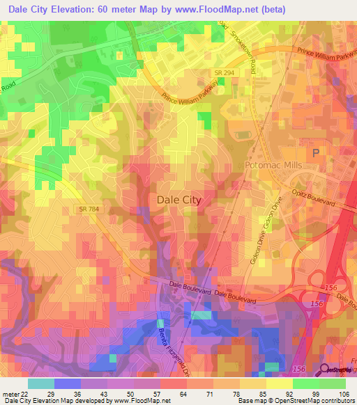 Dale City,US Elevation Map