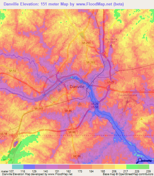 Danville,US Elevation Map