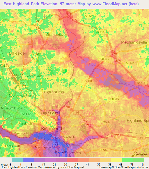 East Highland Park,US Elevation Map