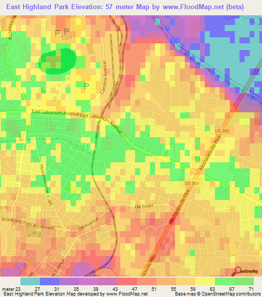 East Highland Park,US Elevation Map