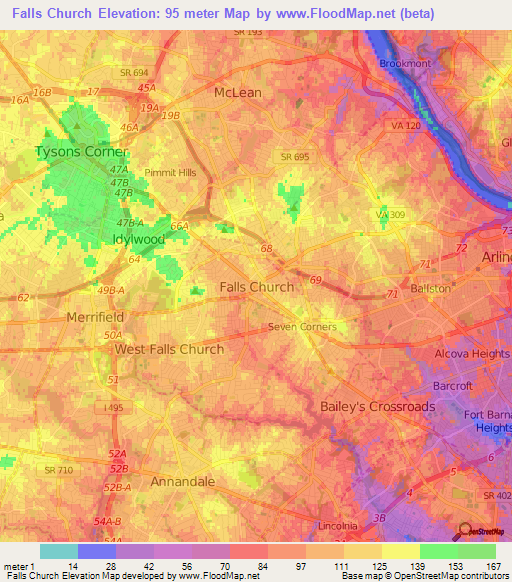 Falls Church,US Elevation Map