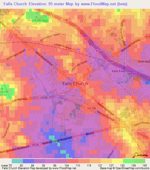 Falls Church,US Elevation Map