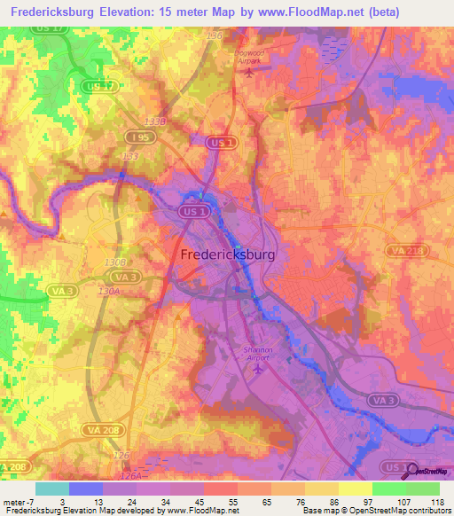 Fredericksburg,US Elevation Map