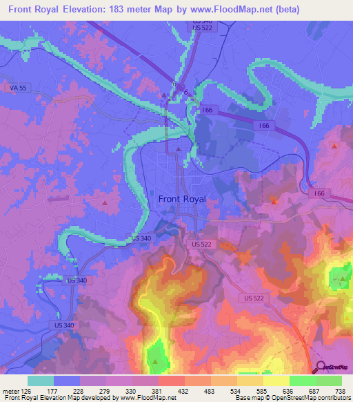 Front Royal,US Elevation Map