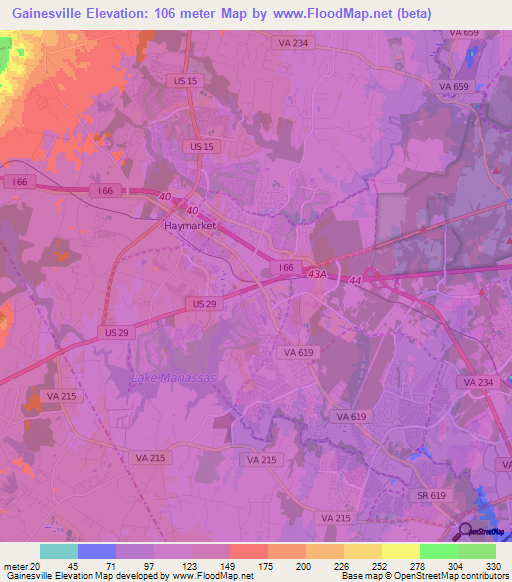 Gainesville,US Elevation Map