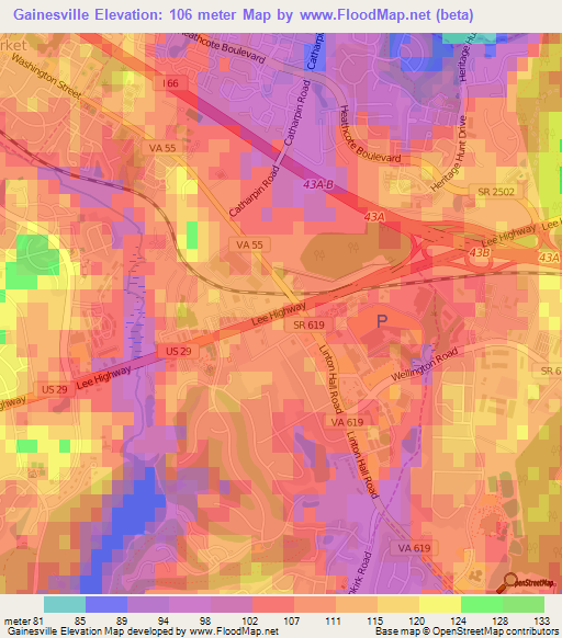 Gainesville,US Elevation Map