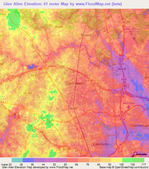 Glen Allen,US Elevation Map