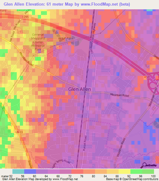 Glen Allen,US Elevation Map