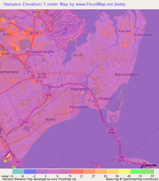 Hampton,US Elevation Map