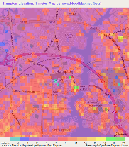 Hampton,US Elevation Map