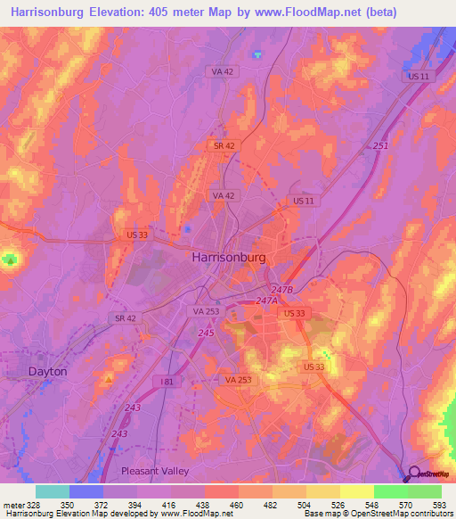 Harrisonburg,US Elevation Map