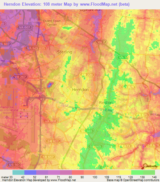 Herndon,US Elevation Map