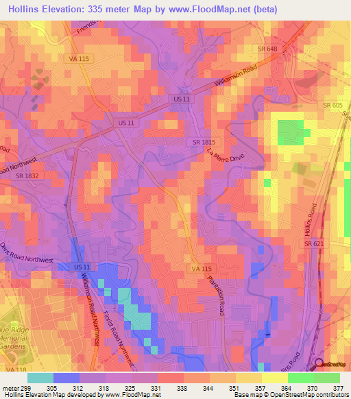 Hollins,US Elevation Map