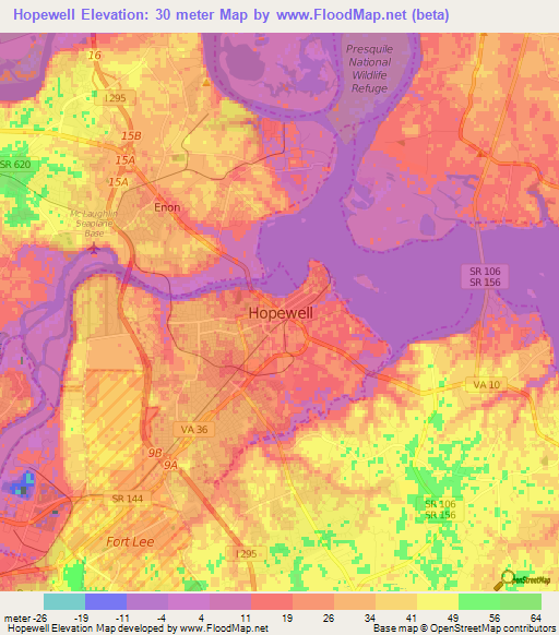 Hopewell,US Elevation Map