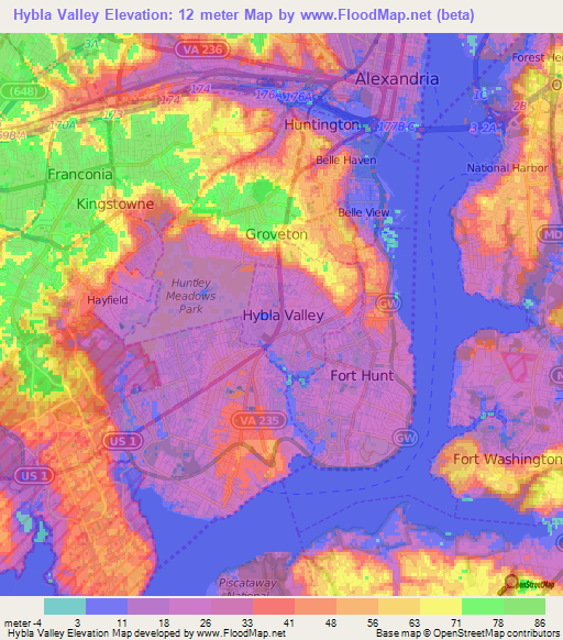 Hybla Valley,US Elevation Map