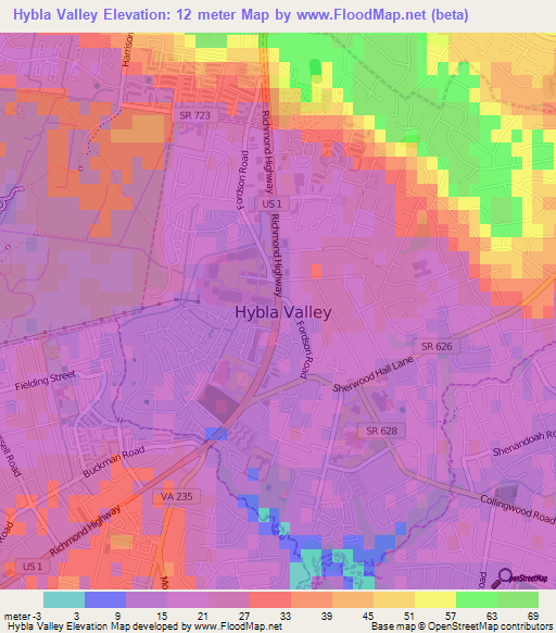 Hybla Valley,US Elevation Map