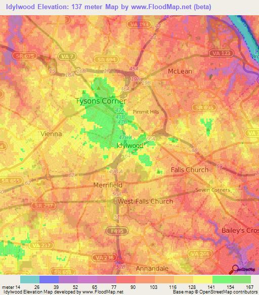 Idylwood,US Elevation Map