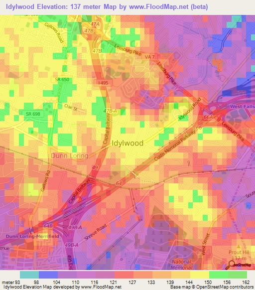 Idylwood,US Elevation Map