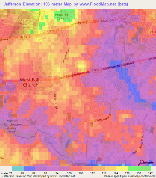 Jefferson,US Elevation Map