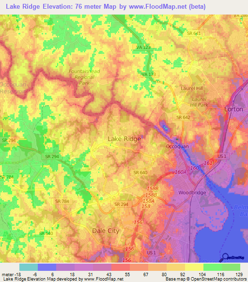 Lake Ridge,US Elevation Map