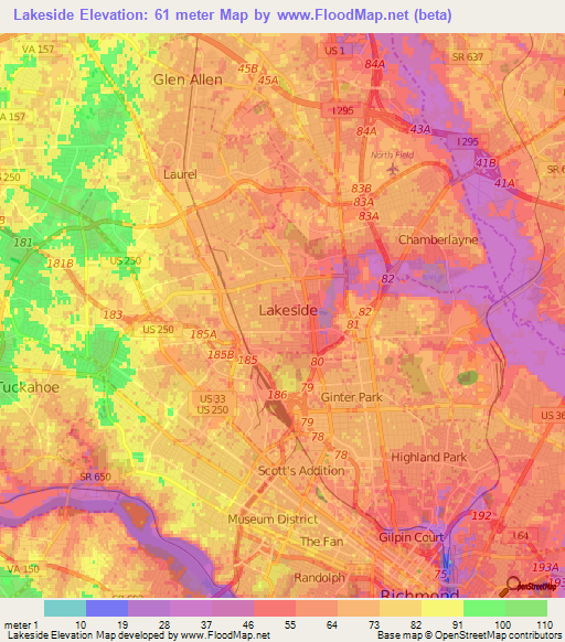 Lakeside,US Elevation Map