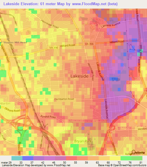 Lakeside,US Elevation Map