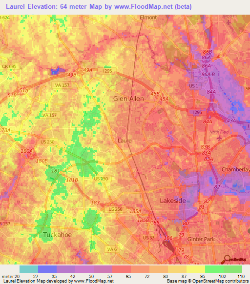 Laurel,US Elevation Map