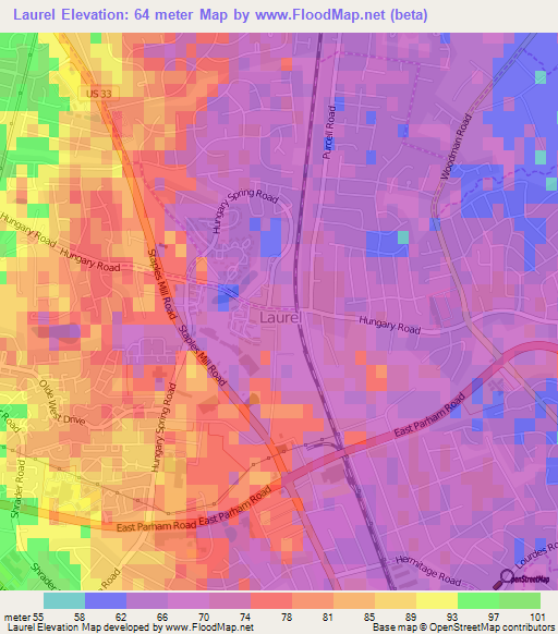 Laurel,US Elevation Map