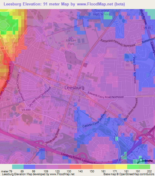 Leesburg,US Elevation Map