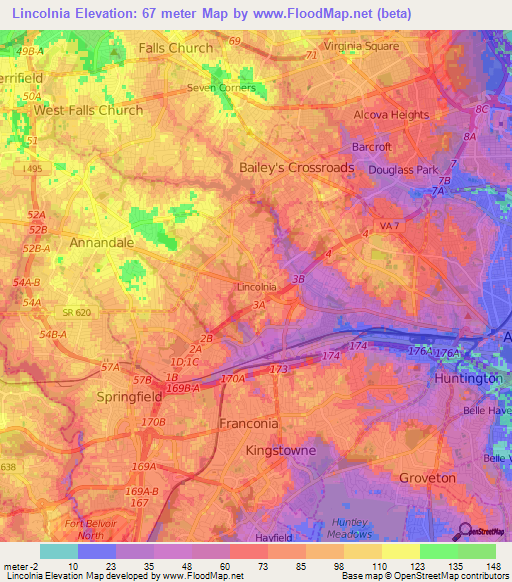 Lincolnia,US Elevation Map