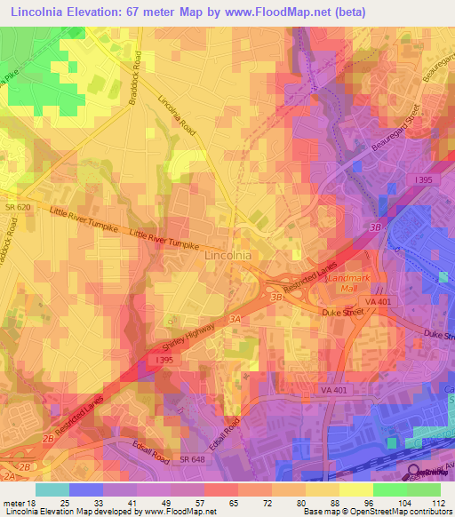 Lincolnia,US Elevation Map