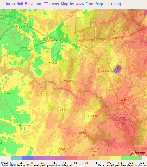 Linton Hall,US Elevation Map