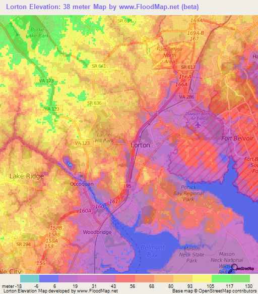 Lorton,US Elevation Map