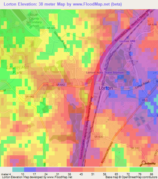 Lorton,US Elevation Map