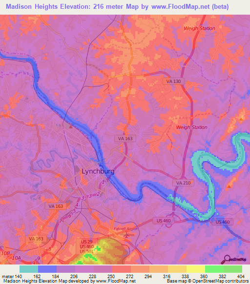 Madison Heights,US Elevation Map