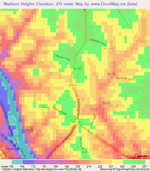 Madison Heights,US Elevation Map