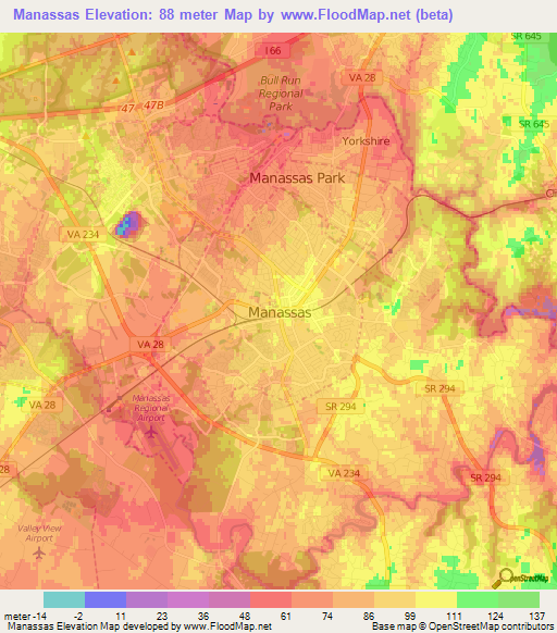 Manassas,US Elevation Map