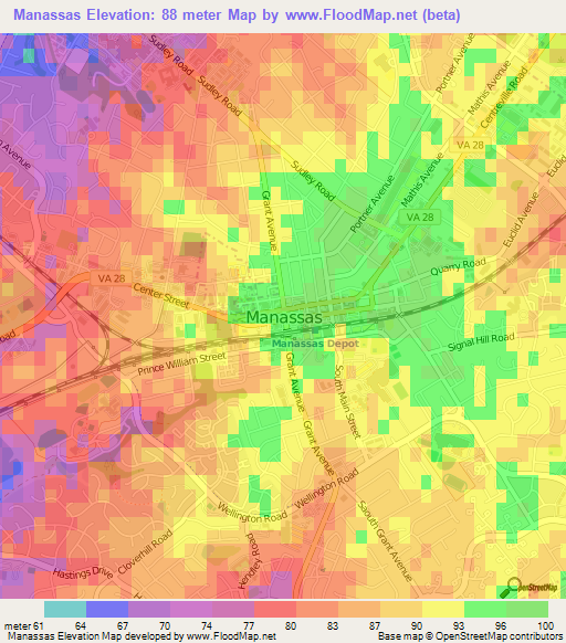 Manassas,US Elevation Map