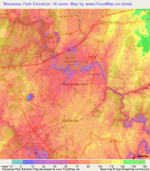 Manassas Park,US Elevation Map