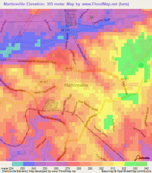 Martinsville,US Elevation Map