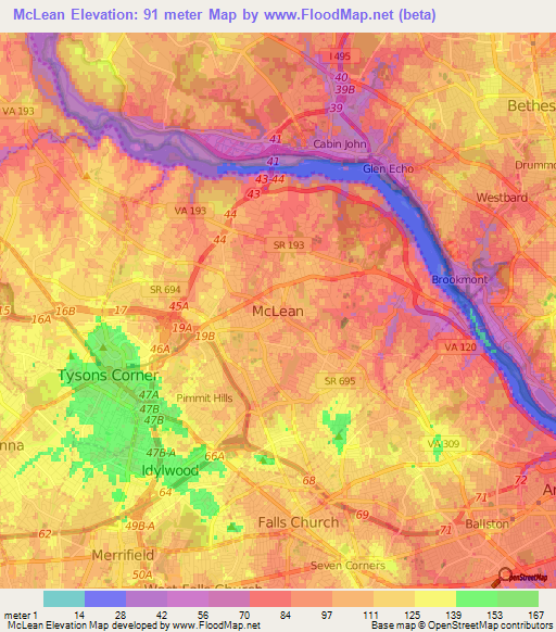 McLean,US Elevation Map