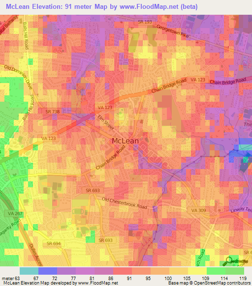 McLean,US Elevation Map