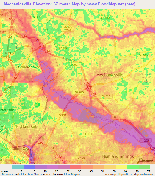 Mechanicsville,US Elevation Map